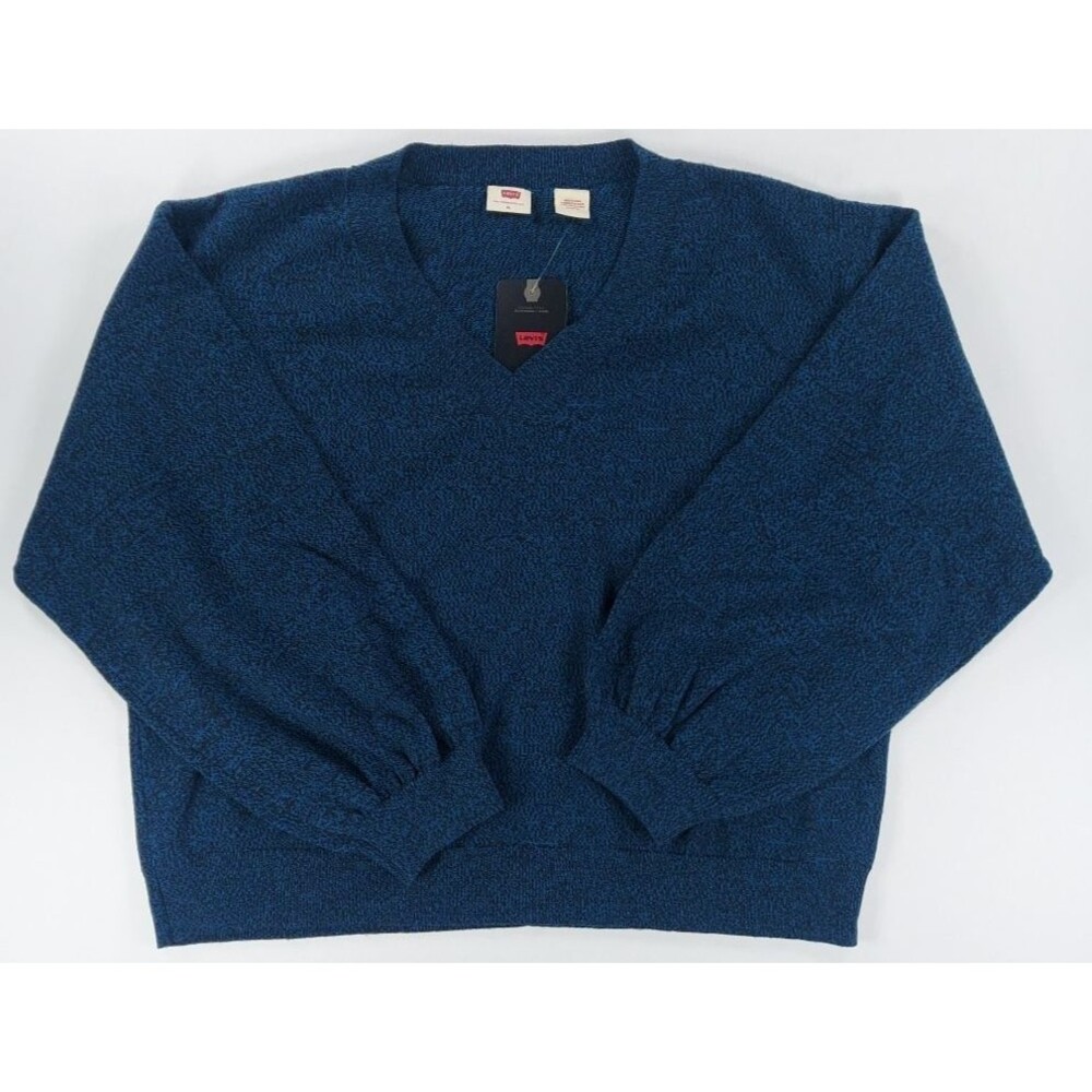 Levi's Women's XL Teal Black V-Neck Knit Pullover Sweater Relaxed Balloon Sleeve